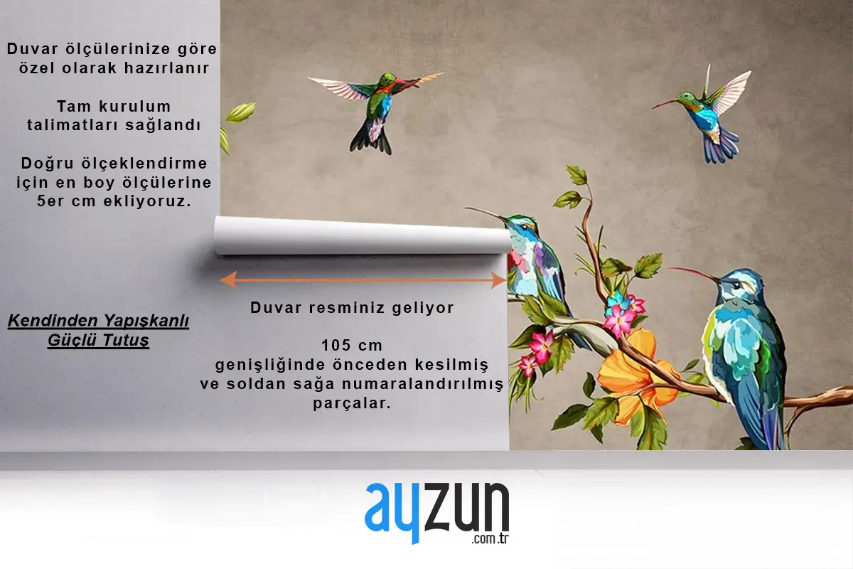 Tropikal Yapraklar Ve Renkli Kuşlar Duvar Kağıdı