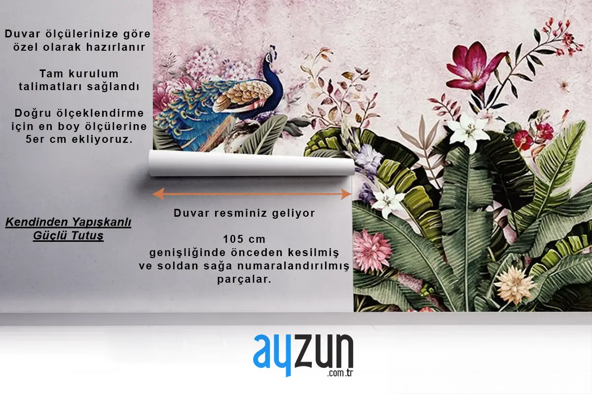 Tropikal Yapraklar Ve Tavus Kuşu Duvar Kağıdı