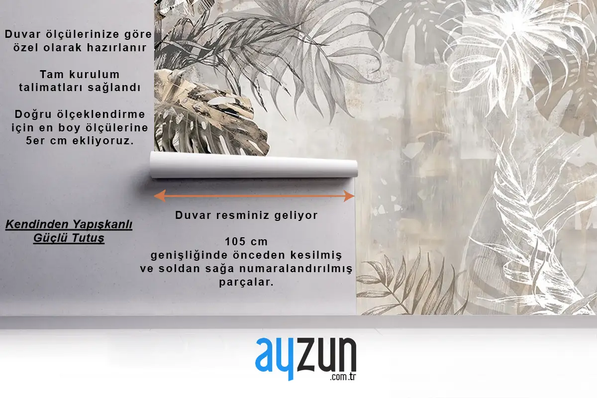 Tropikal Yapraklı Duvar Kağıdı Yaprak Desen Duvar Kağıdı