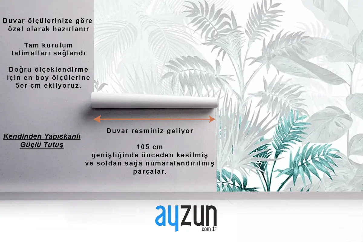 Turkuaz Tropikal Ağaçlar Ve Yapraklar Duvar Kağıdı