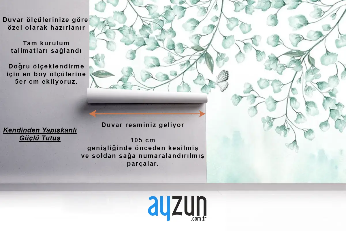 Turkuaz Yapraklar Duvar Kağıdı Yaprak Desenli Duvar Kağıdı