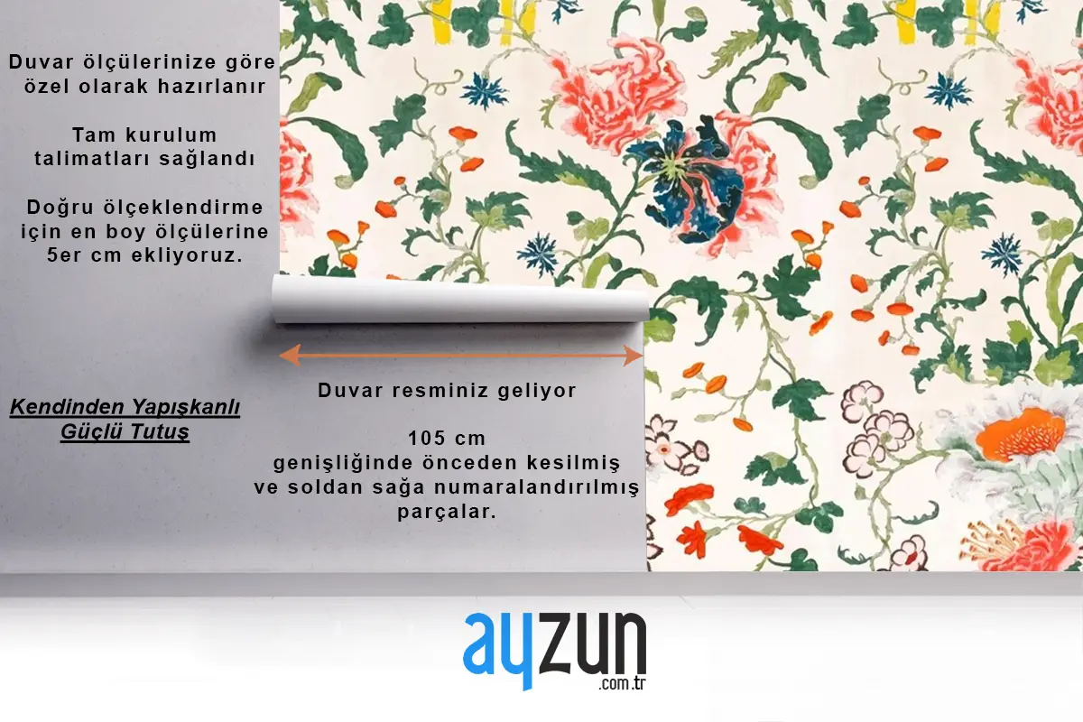 Vintage Çiçek Desenli Arka Plan Oturma Odası Duvar Kağıdı 