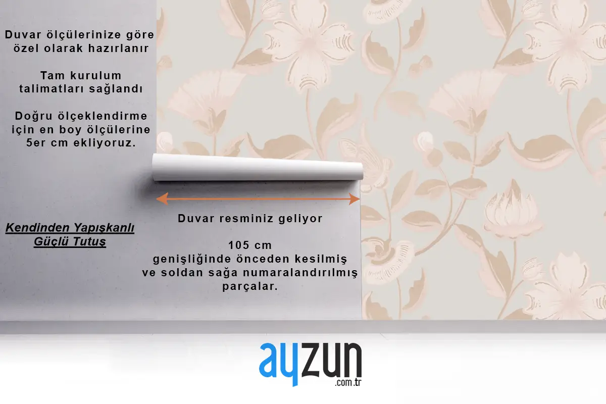 Vintage Nötr Çiçek Desenli Duvar Kağıdı 