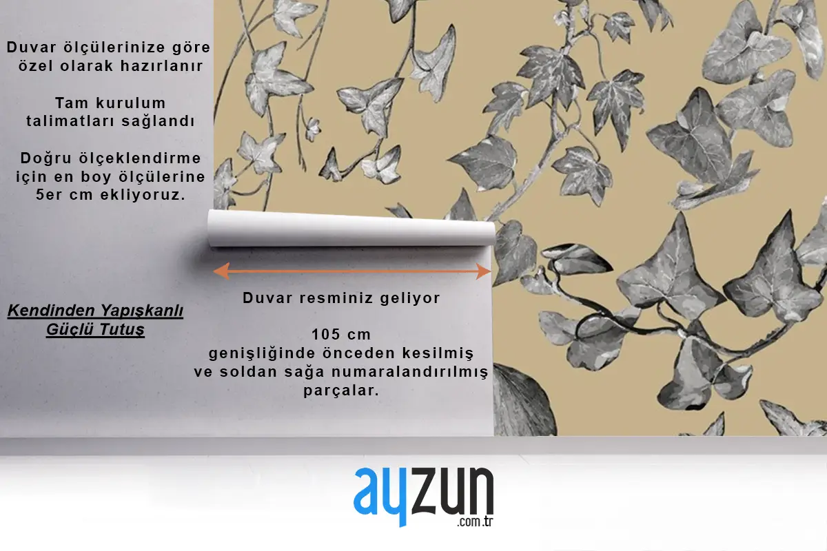 Vintage Bitkiler Ve Yapraklar Oturma Odası Duvar Kağıdı 