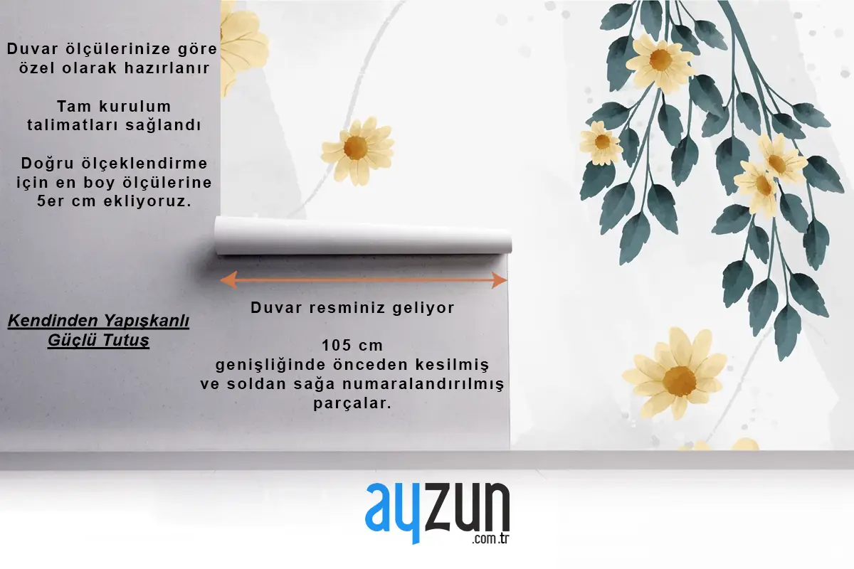 Suluboya Çiçek Arka Plan Tasarımı Banyo Duvar Kağıdı