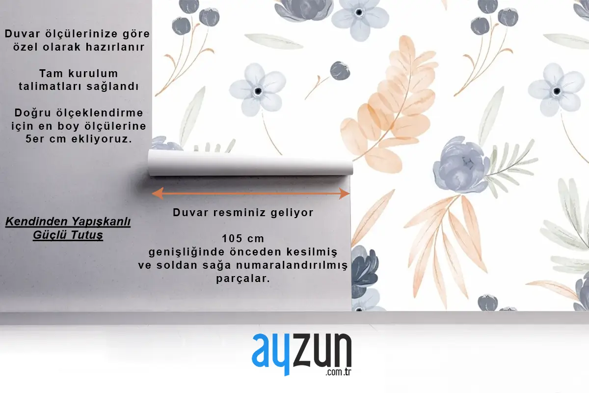 Suluboya Çiçek Desenli Oturma Odası Duvar Kağıdı 
