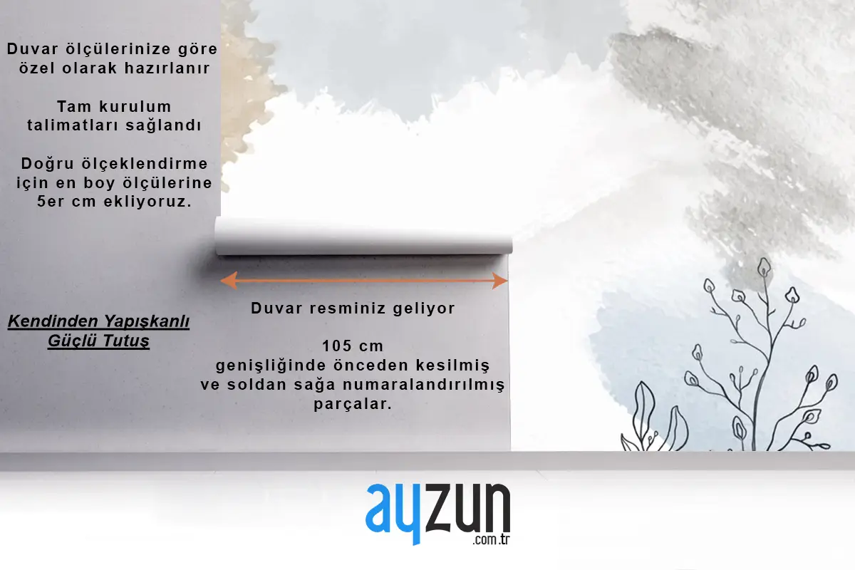 Bitkilerle Suluboya Elle Çizilmiş Arka Plan Oturma Odası Duvar Kağıdı