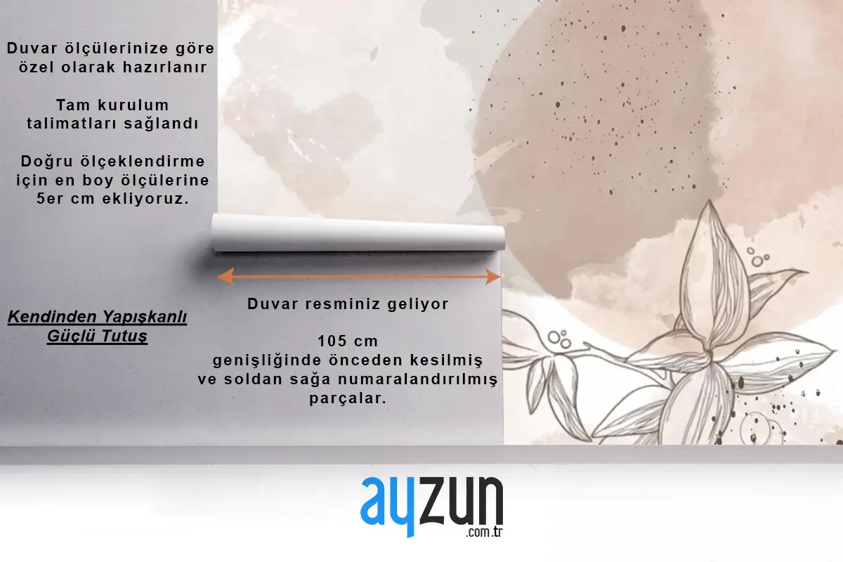 Suluboya Elle Çizilmiş Çiçekler Oturma Odası Duvar Kağıdı 