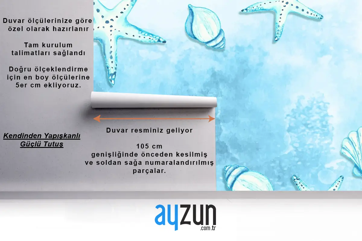 Denizyıldızı Ve Kabukları Ile Suluboya Yaz Arka Plan Banyo Duvar Kağıdı