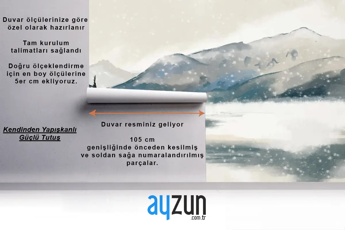 Suluboya Kış Manzarası Oturma Odası Duvar Kağıdı 