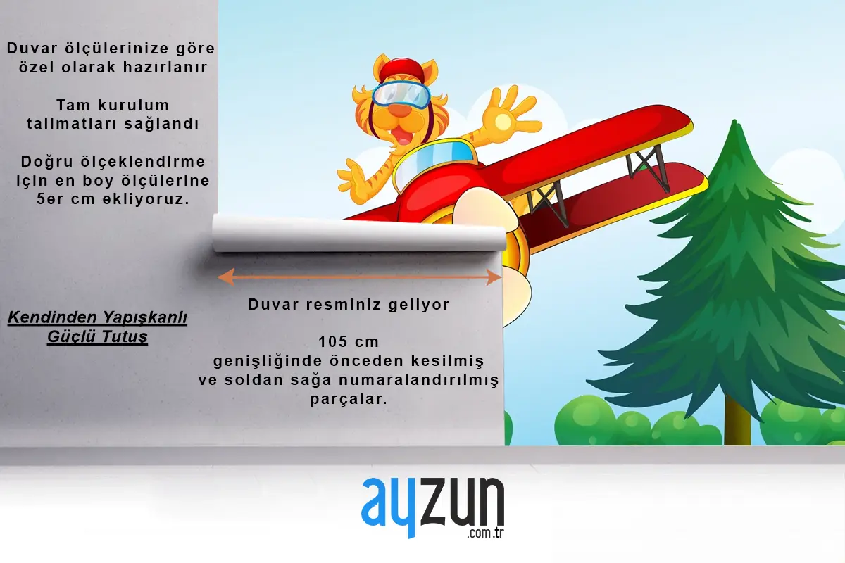 Uçağa Binen Övünen Kaplan Çocuk Odası Duvar Kağıdı