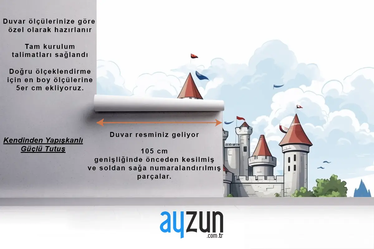 Üstünde Bayrak Bulunan Kale Çocuk Odası Duvar Kağıdı