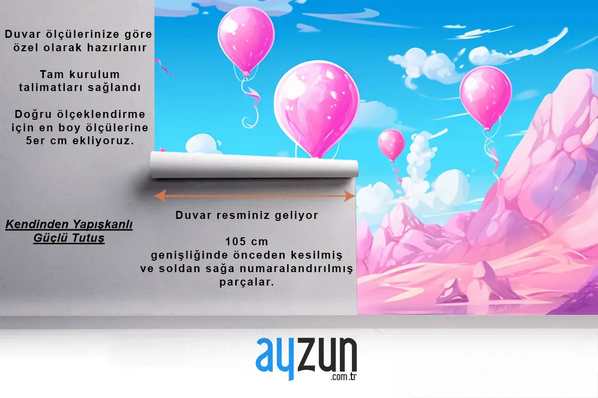 Balonlu Kale Ve Arka Planda Kale Çocuk Odası Duvar Kağıdı