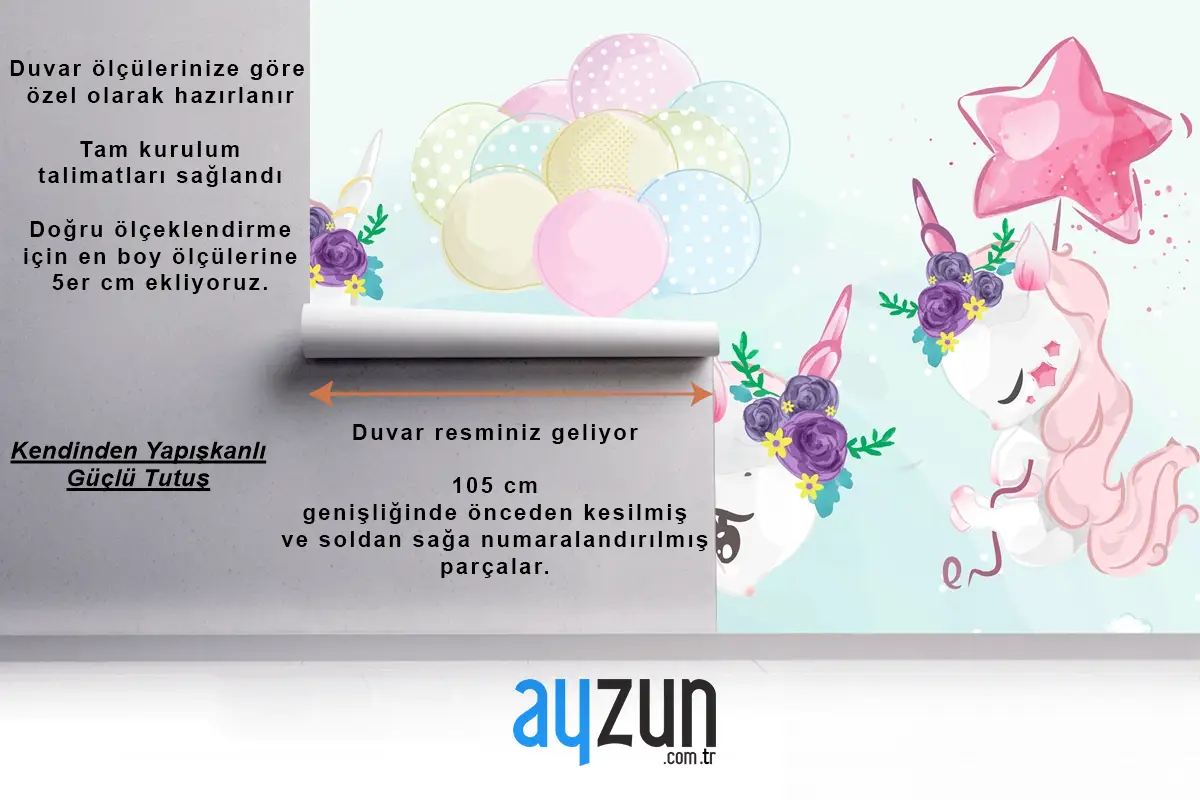 Renkli Suluboya Tarzında Sevimli Küçük Tek Boynuzlu At Çocuk Odası Duvar Kağıdı