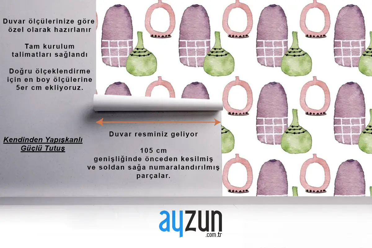 Sevimli Modern Seramik Çiçek Vazo Suluboya Dikişsiz Desen Mutfak Duvar Kağıdı