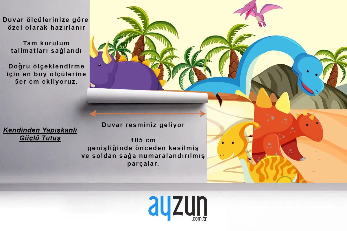 Bir Dinozor Ahşap Tahta Şablonu Çocuk Odası Duvar Kağıdı 