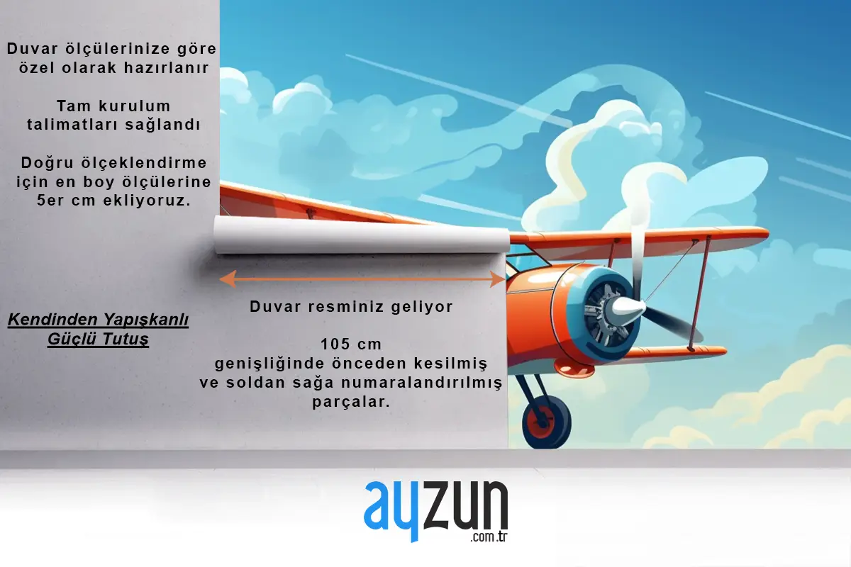 Önünde Pervaneden Alıntı Sözlerinin Bulunduğu Kırmızı Bir Uçağın Çizimi Çocuk Odası Duvar Kağıdı