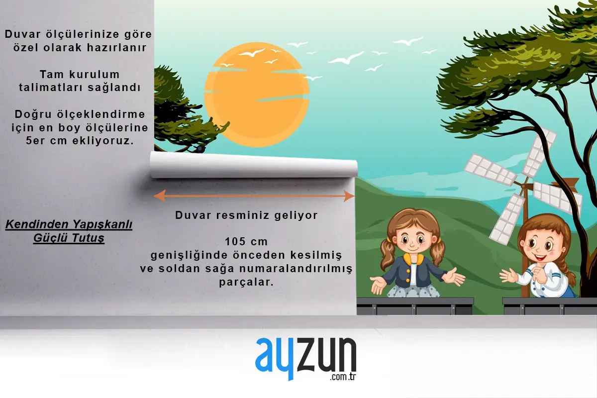 Doğal Sahneli Trende Bir Çocuk Bebek Odası Duvar Kağıdı