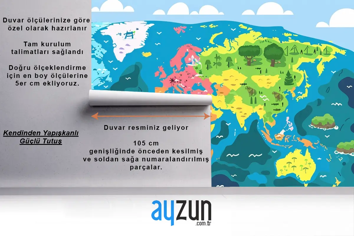 Üzerinde "Dünyadan Alıntı" Sözlerinin Bulunduğu Dünya Haritası Çocuk Odası Duvar Kağıdı