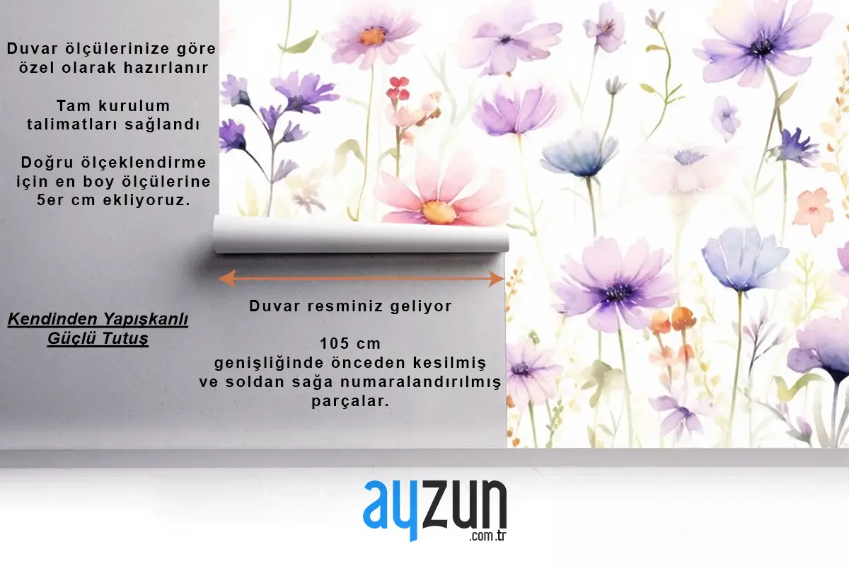 Beyaz Zemin Üzerine Bir Demet Çiçek Tablosu Çocuk Odası Duvar Kağıdı