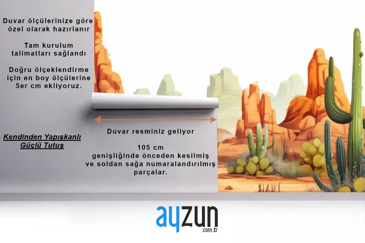 Kaktüs Ve Çöl Manzarası Çocuk Odası Duvar Kağıdı  Ile Bir Çöl Manzarası Tablosu