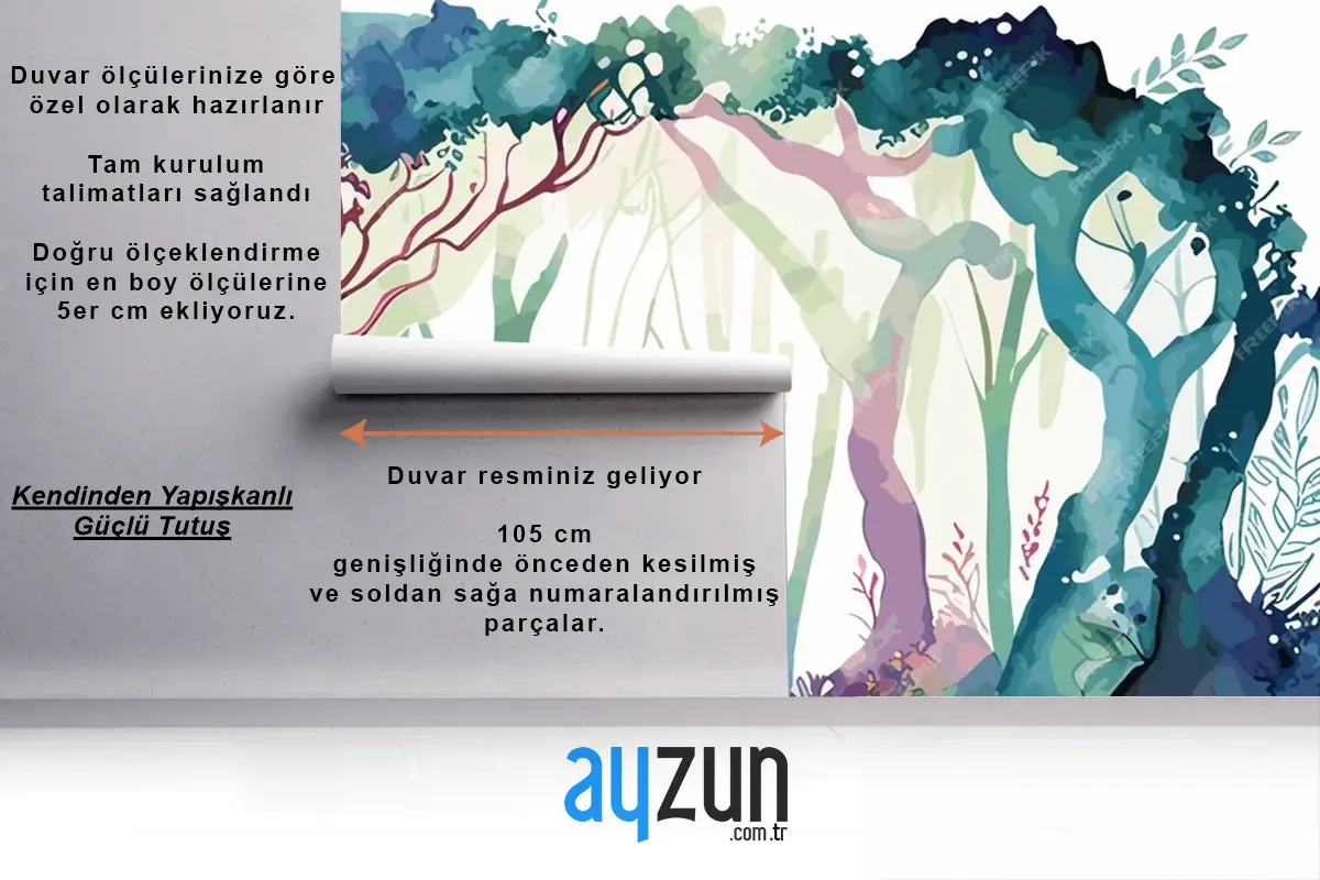 Çocuk Odası Duvar Kağıdına Giden Yolu Olan Bir Ormanın Suluboya Tablosu