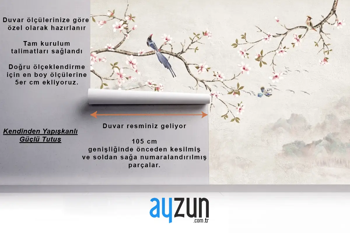 Kiraz Çiçeği Çiçekleri Ve Kuş Duvar Kağıdı  Ile Chinoiserie
