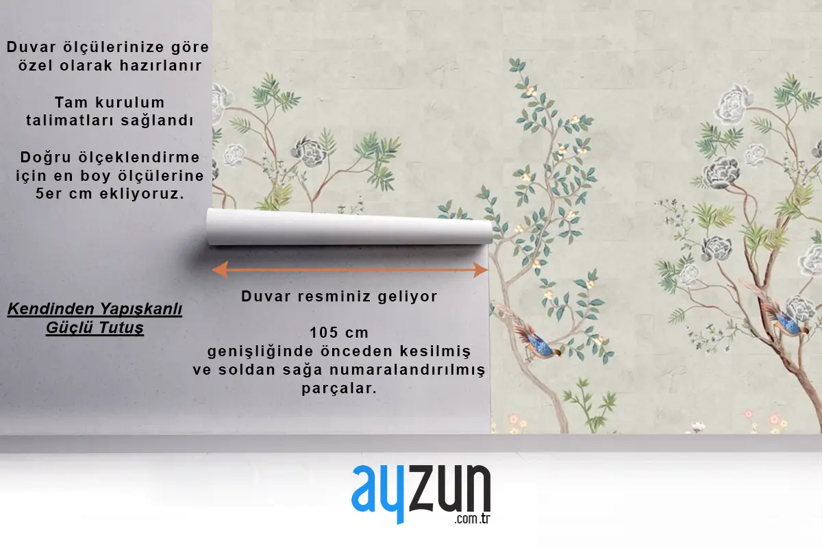 Bahar Sorunsuz Arka Plan Ağaç Ve Kuş Chinoiserie Güzel Duvar Kağıdı