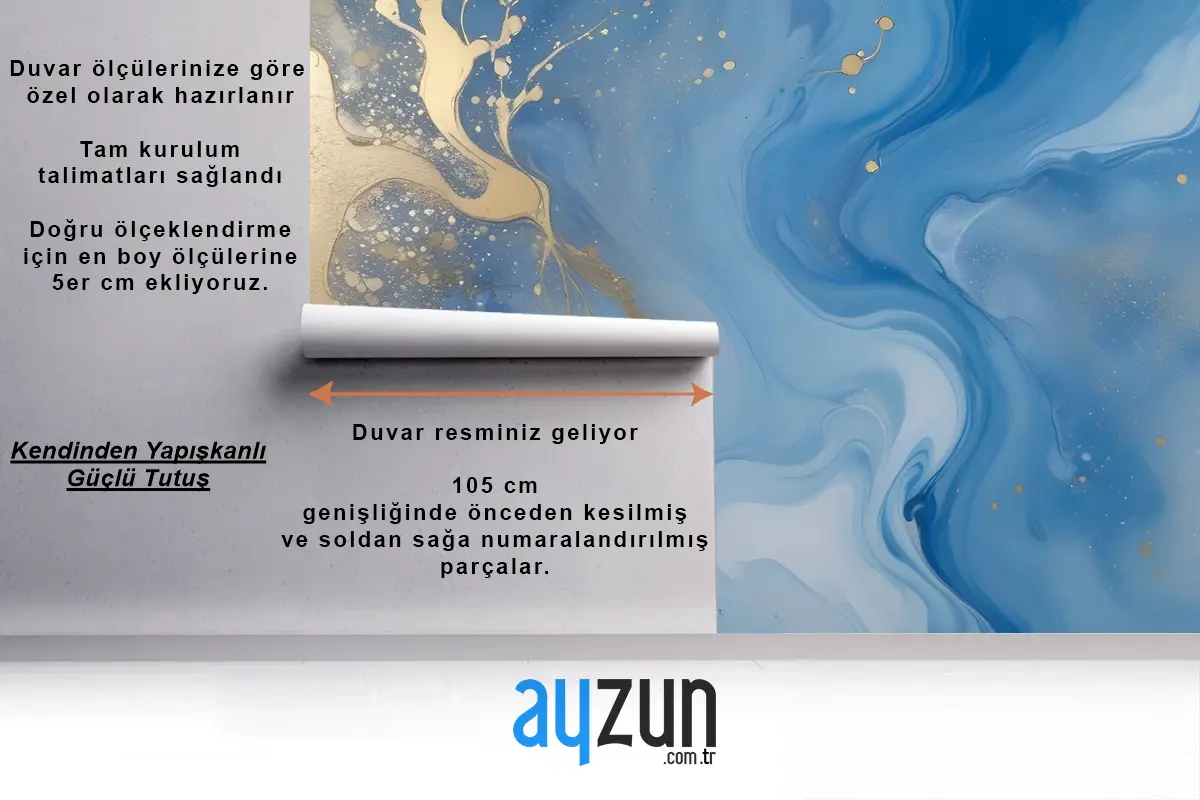 Soyut Mavi Ve Altın Sıvı Sanat Resim Yatak Odası Yatak Odası Duvar Kağıdı