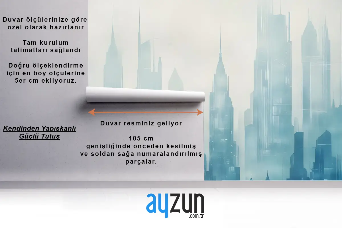 Soyut Mavi Tek Renkli Şehir Manzarası Duvar Kağıdı 