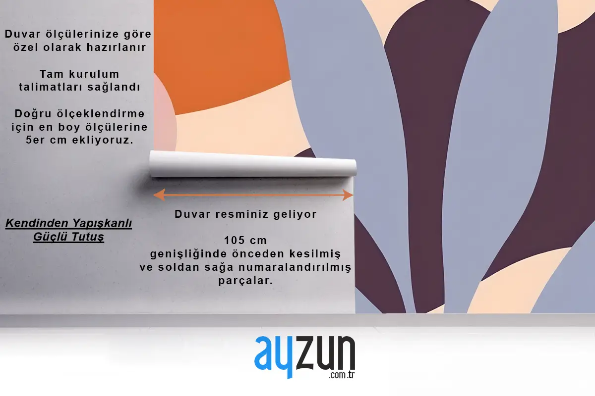 Turuncu Mor Gri Ve Yeşil Tonlarında Soyut Renkli Şekiller Ve Formlar Antre  Hol  Koridor Duvar Kağıdı