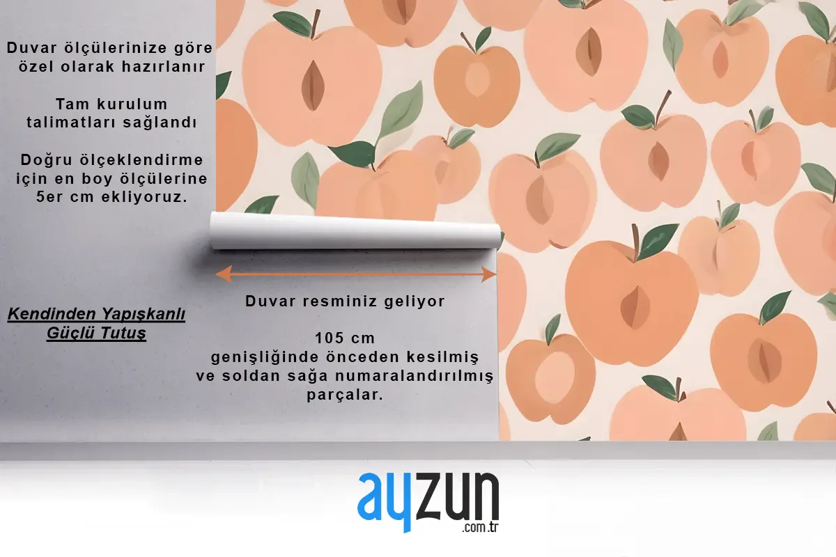 Soyut Modern Şeftali Meyve Tekrar Desen Mutfak Duvar Kağıdı