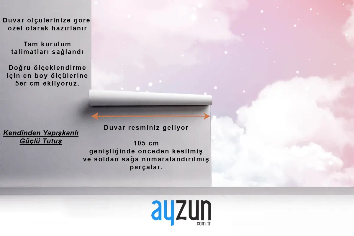 Şekerli Pamuk Şeker Bulutlu Soyut Gökyüzü Tasarım Çocuk Odası Duvar Kağıdı