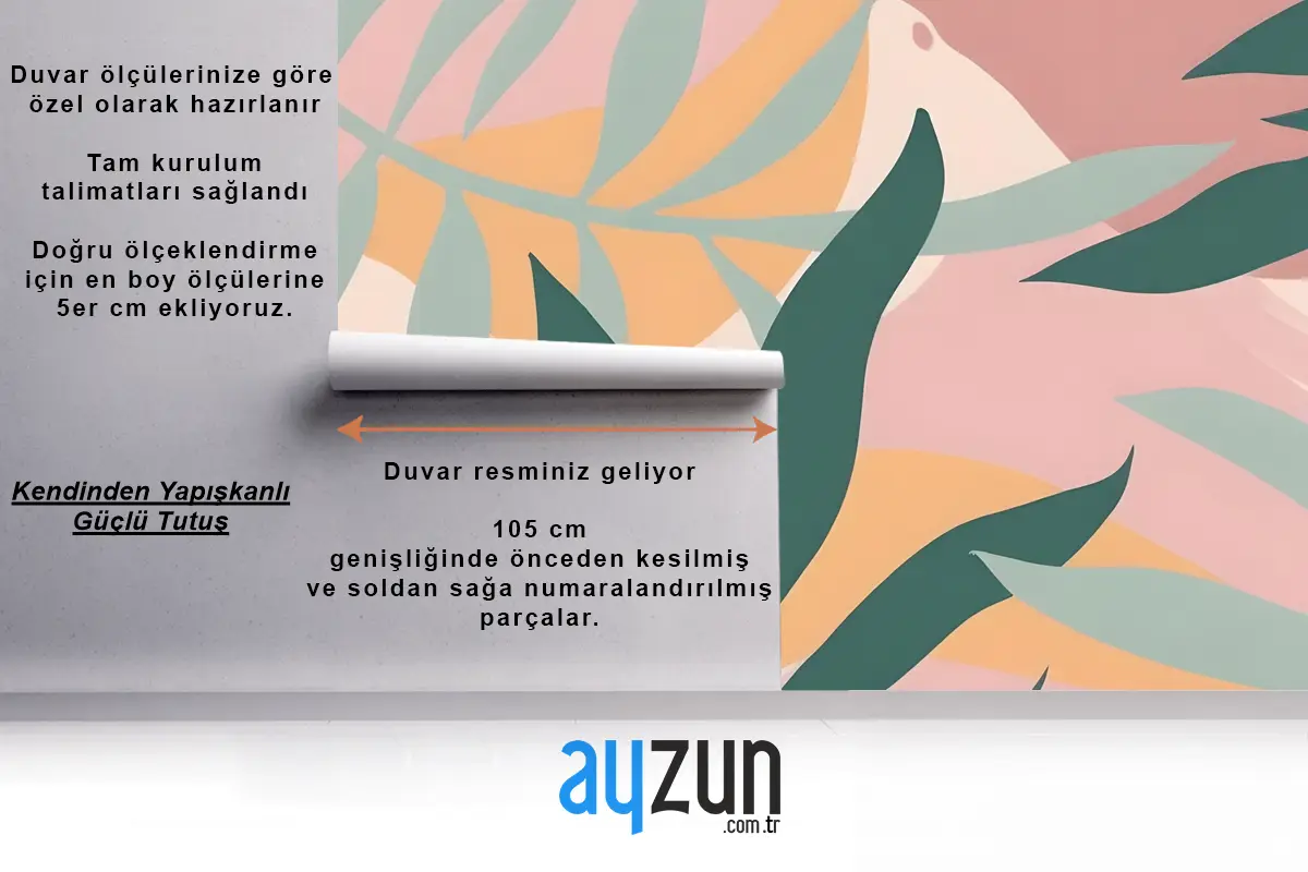 Pembe Antre  Hol  Koridor Duvar Kağıdı Duvarında Pastel Renklerde Soyut Tropikal Yapraklar Ve Şekiller