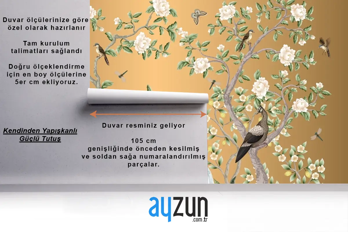 Tavus Kuşu Ve Çiçek Ağaçları Ile Chinoiserie Duvar Kağıdı Duvar Kağıdı