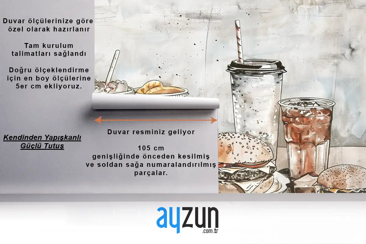 Açık Pembe Tarzında Fast Food Ürünleri Çizimi Cafe Duvar Kağıdı