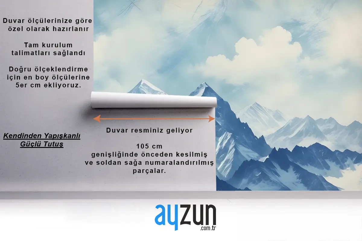 Akrilik Mavi Dağ Manzarası Duvar Kağıdı Duvar