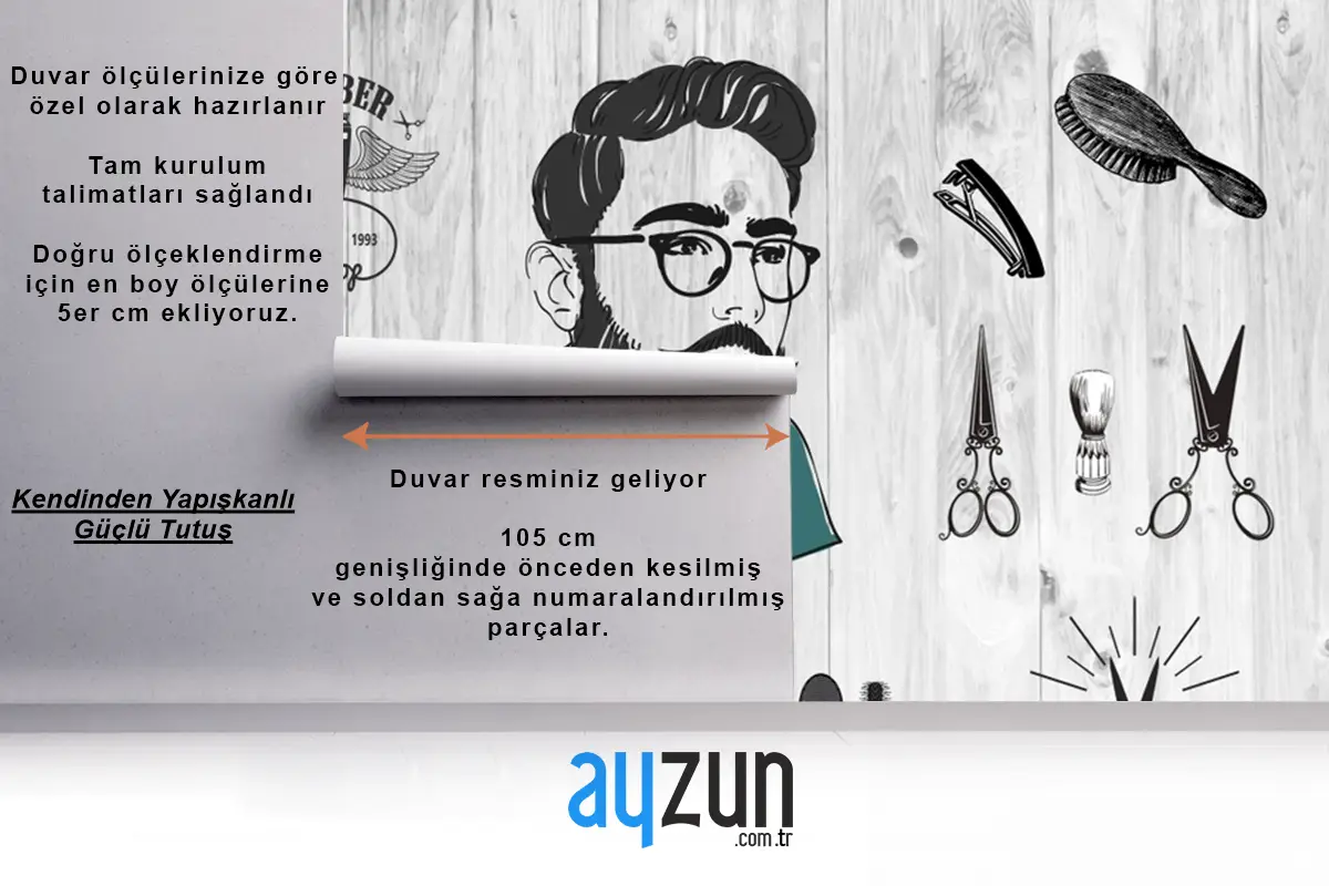 Ahşap Arka Plan Barber Shop Erkek Kuaför Duvar Kağıdı