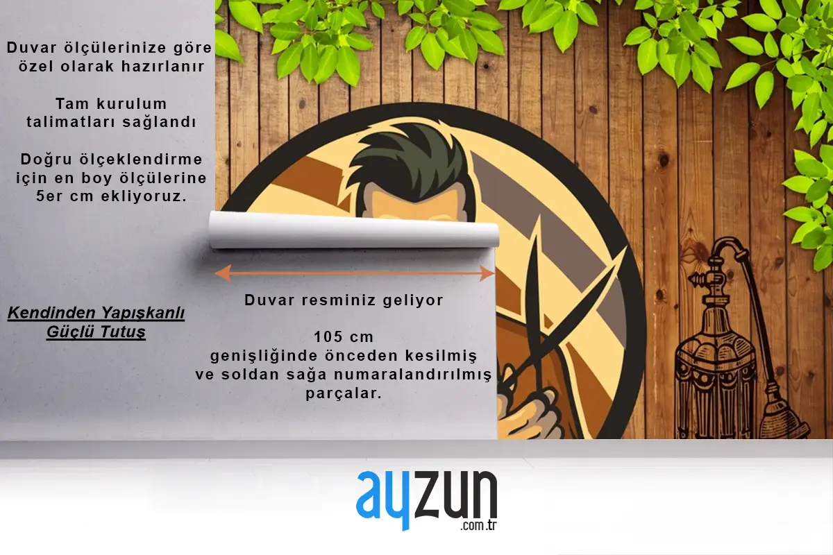 Ahşap Arka Plan Dekoratif Erkek Kuaför Duvar Kağıdı