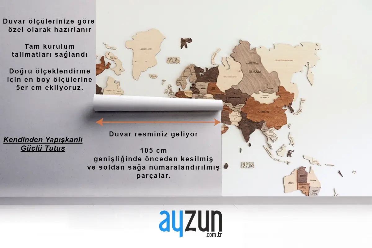 Ahşap El Sanatlarından Yapılmış Dünya Haritası Duvar Kağıdı