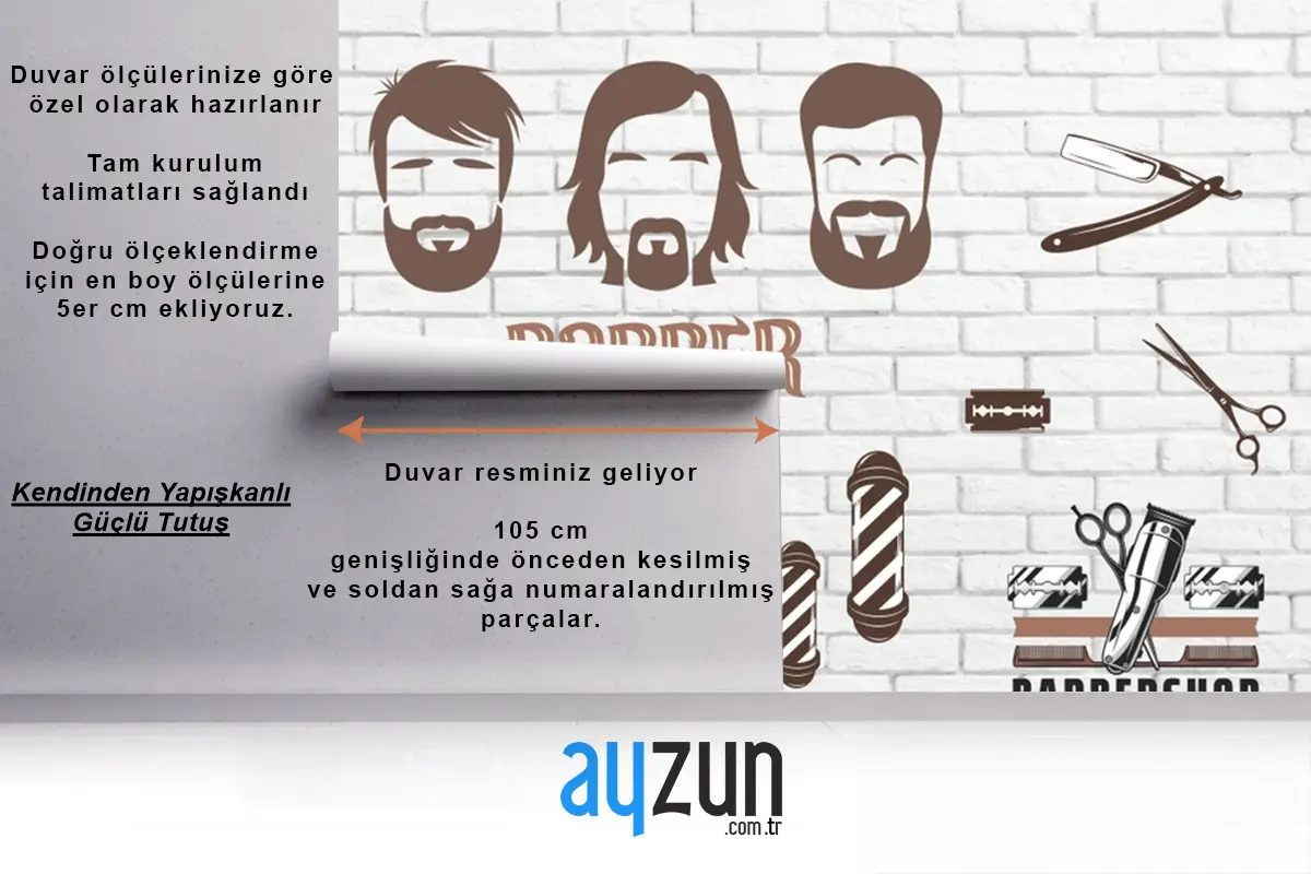 Ahşap Zemin 3D Kahverengi Temalı Kuaför Duvar Kağıdı