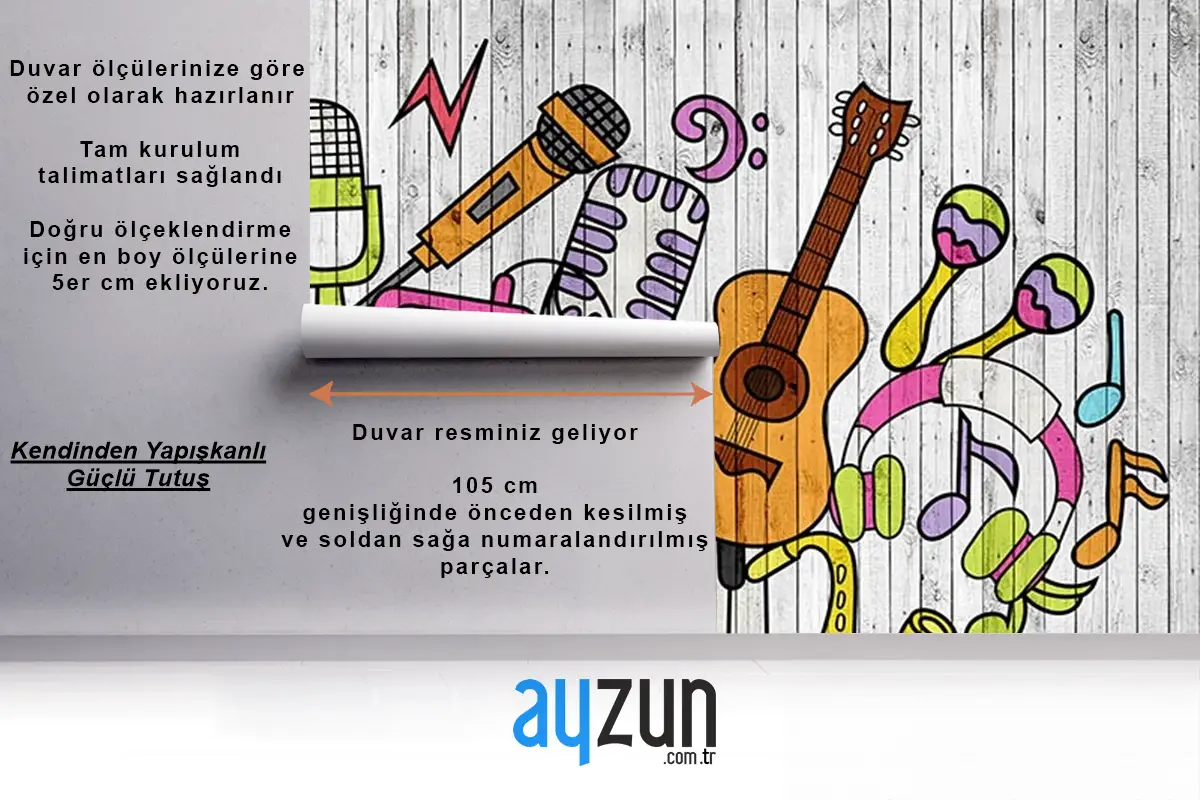 Ahşap Zemin Renkli Müzik Aletleri Duvar Kağıdı