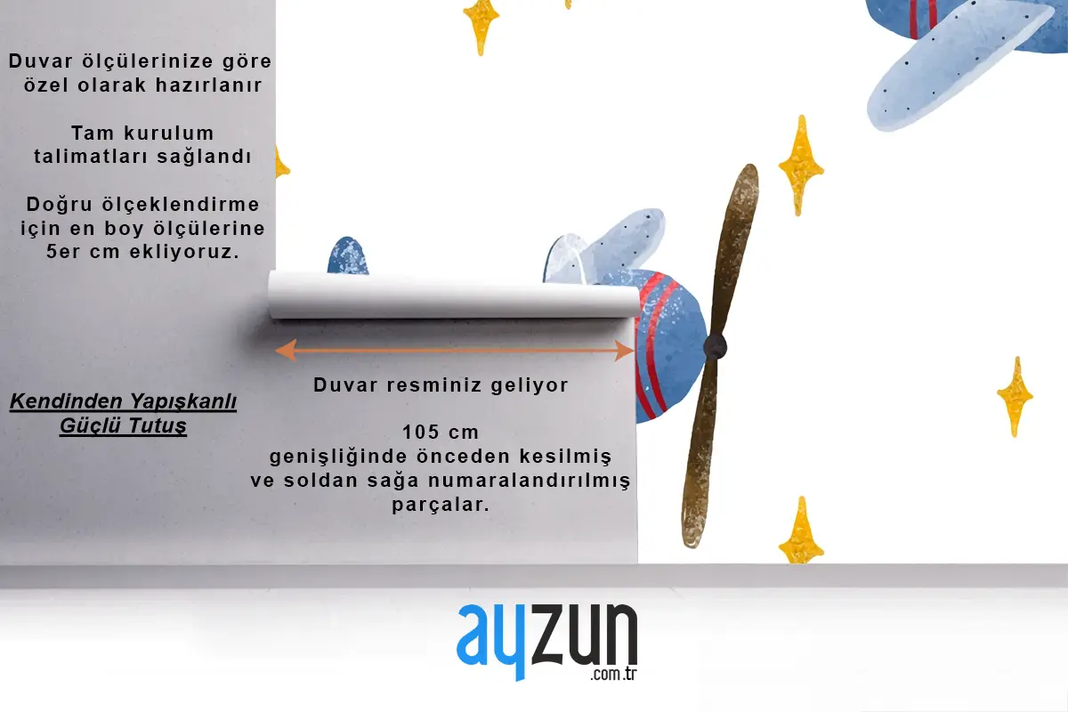 İskandinav Tarzında Uçak Ve Bulutlar Çocuk Odası Duvar Kağıdı