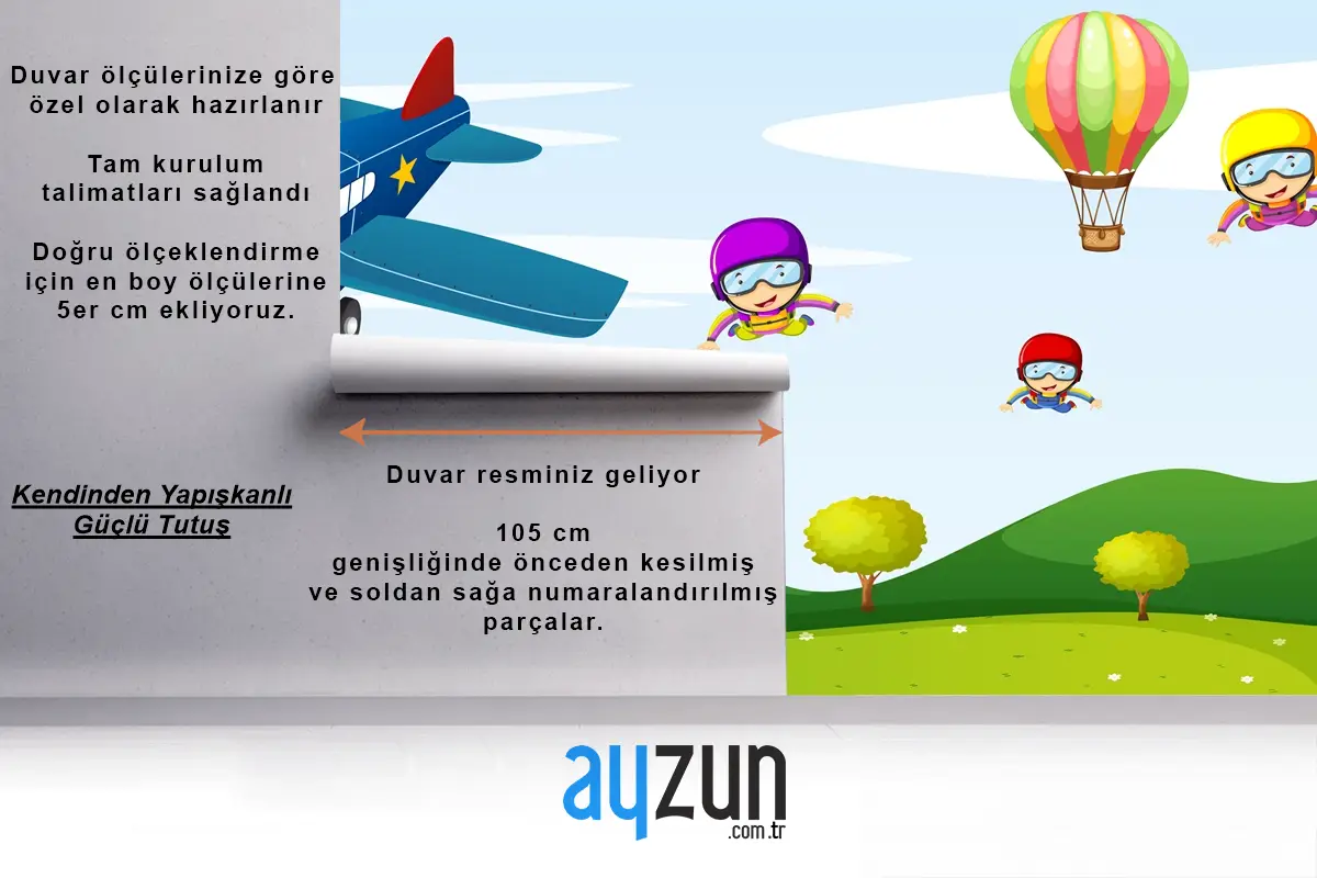 Uçak Ve Gökyüzü Etkinliği Çocuk Odası Duvar Kağıdı 