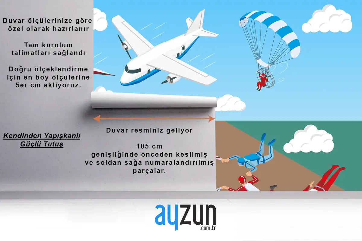 Uçak Yelken Havacılık Gökyüzünde Paraşütle Atlayan Bir Grup İnsan Çocuk Odası Duvar Kağıdı