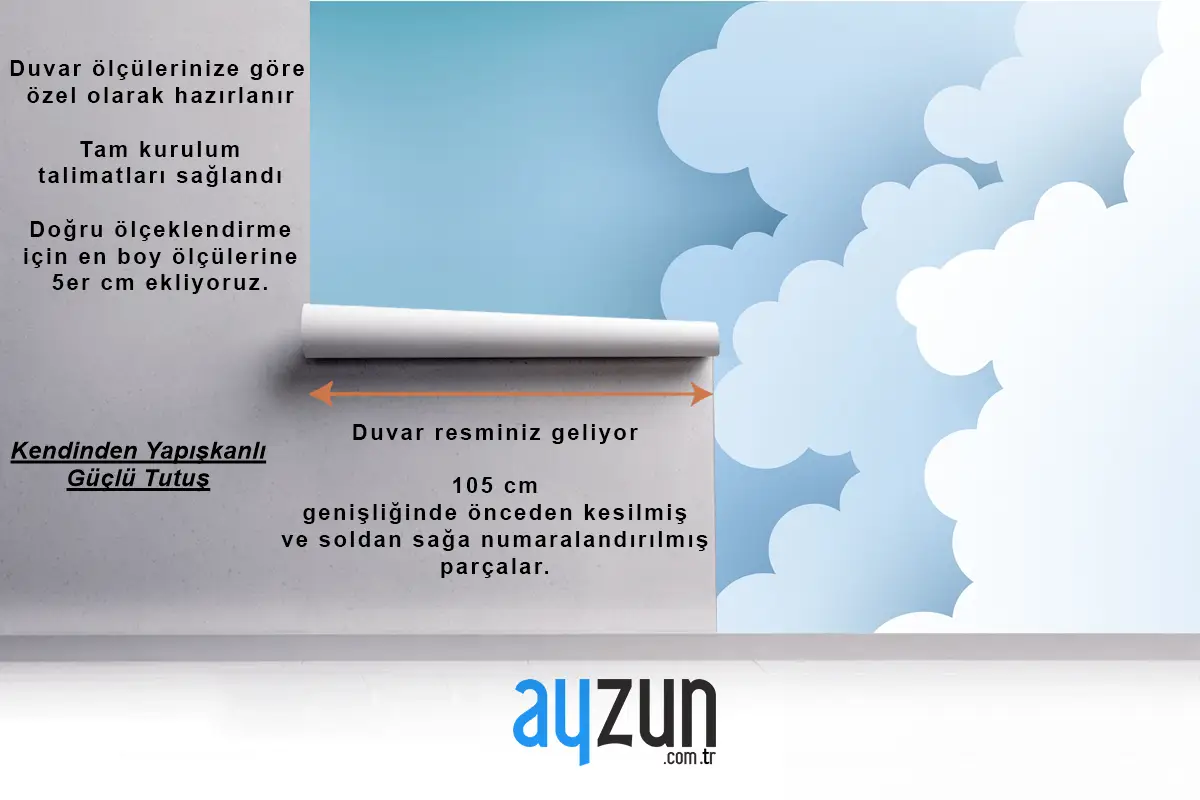 Bulut Üzerinde Uçak Çocuk Odası Duvar Kağıdı 