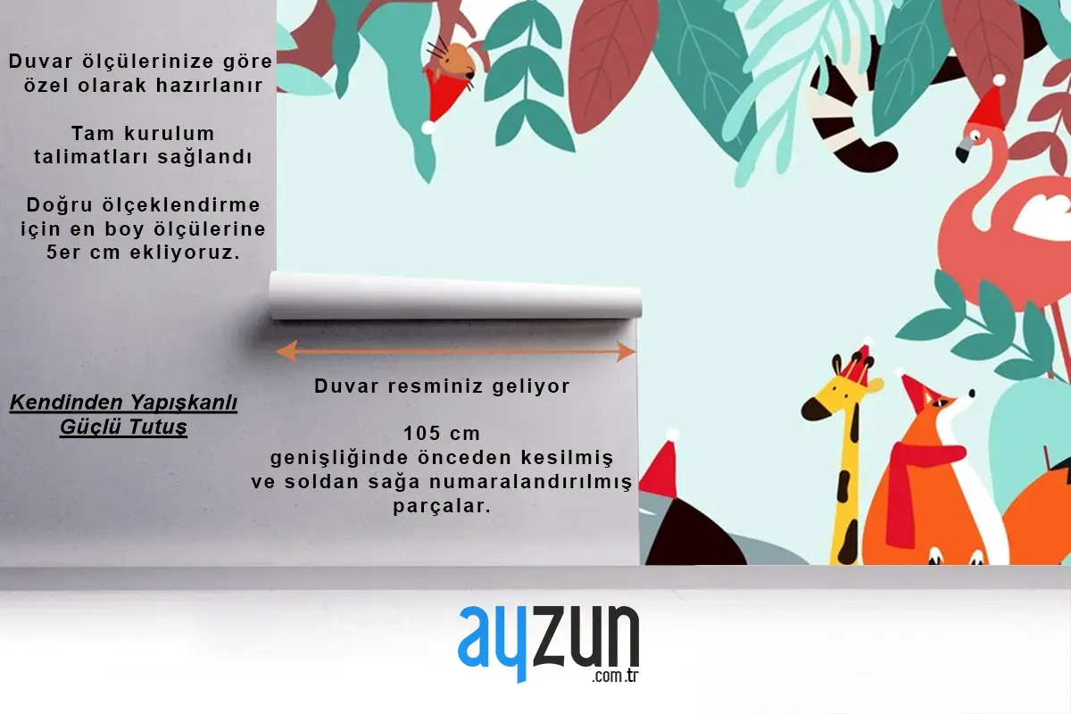 Hayvanlar Tema Şablonu Çocuk Odası Duvar Kağıdı 