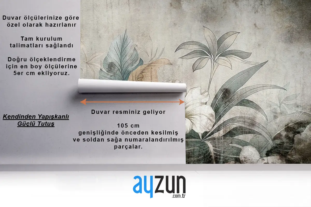 Antika Dokulu Bitkisel Desen Vintage Duvar Kağıdı