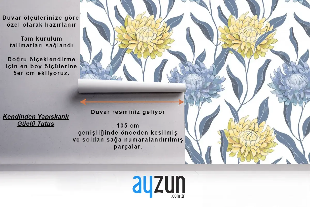 Kasımpatı Ile Sanat Çiçek Dikişsiz Desen Duvar Kağıdı