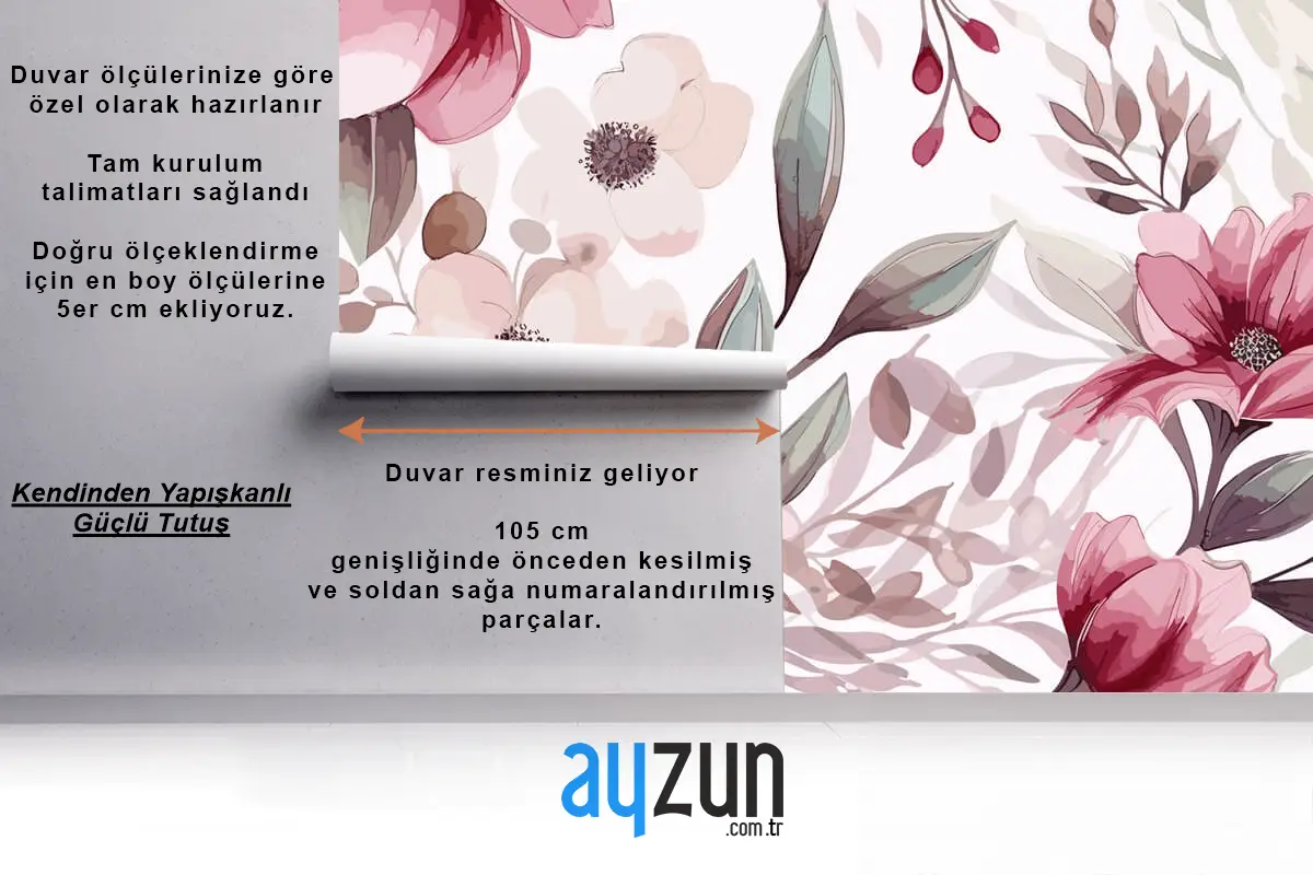 Sanatsal Elle Çizilmiş Çiçek Süsleme Desen Duvar Kağıdı 